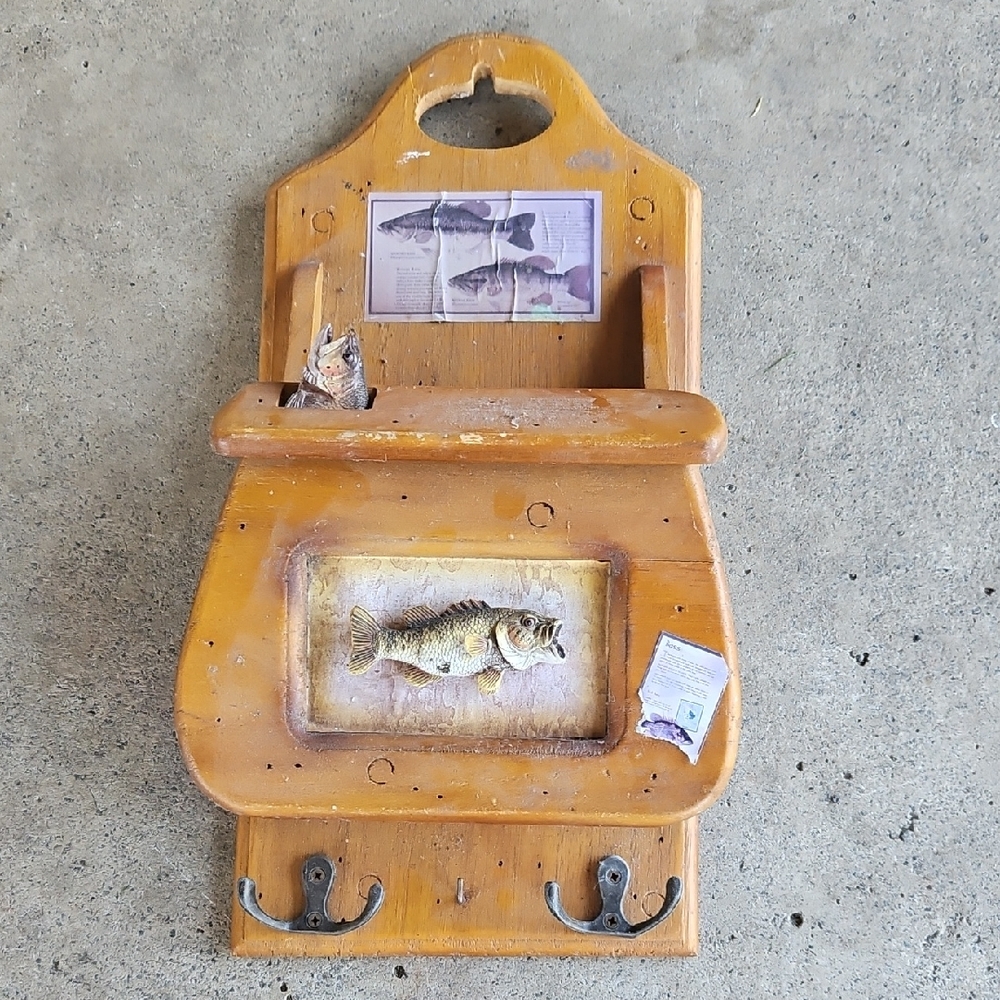 Rustic Wooden Fish Wall Decor with Hooks